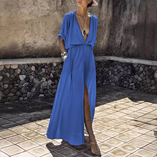 Damen Maxikleid V-Ausschnitt hautfreundlich Eveloria - Eveloria