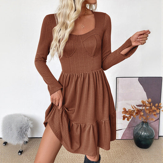 Damen Langarmkleid Tailliert Voluminöser Rock Eveloria - Eveloria