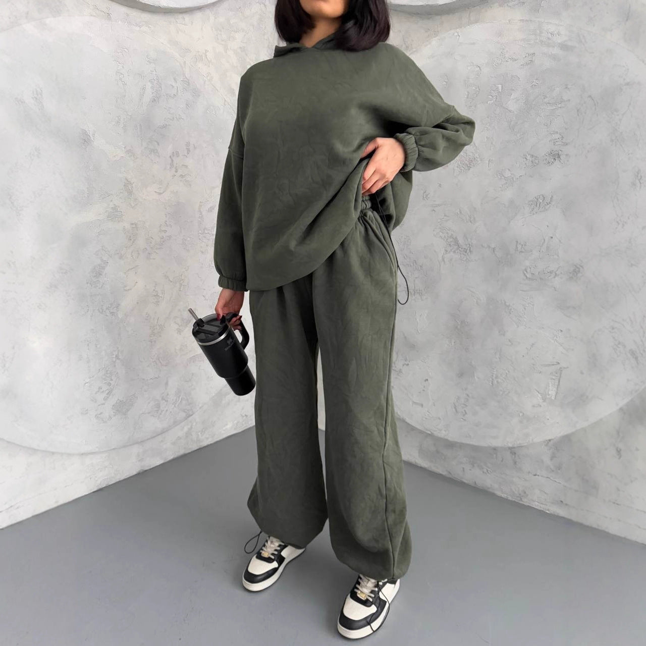 Damen Hoodie Jogginghose Set Weite Bequem Grau