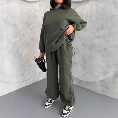 Damen Hoodie Jogginghose Set Weite Bequem Grau