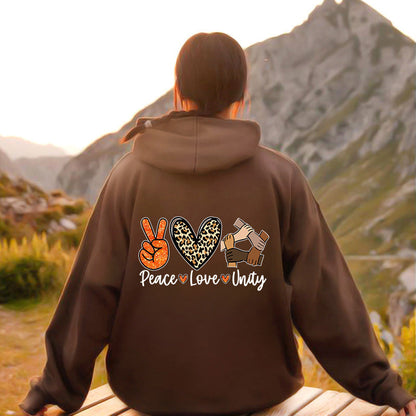 Damen Kapuzenpullover Peace Love Unity Design Eveloria