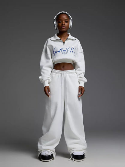 Damen Cropped Sweatshirt Hochkragen Bequem Grau Eveloria