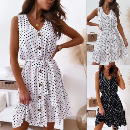 Damen Knielanges Sommerkleid mit Knöpfen und Gürtel