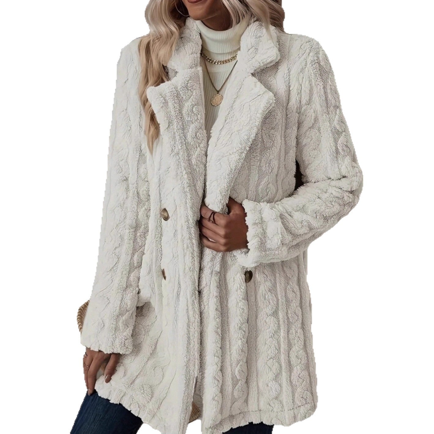 Damen Strickmantel mit besonderer Textur und eleganten Knöpfen
