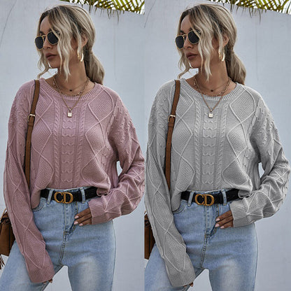 Damen Pullover Strukturiertes Zopfmuster Kuschelig Grau Eveloria