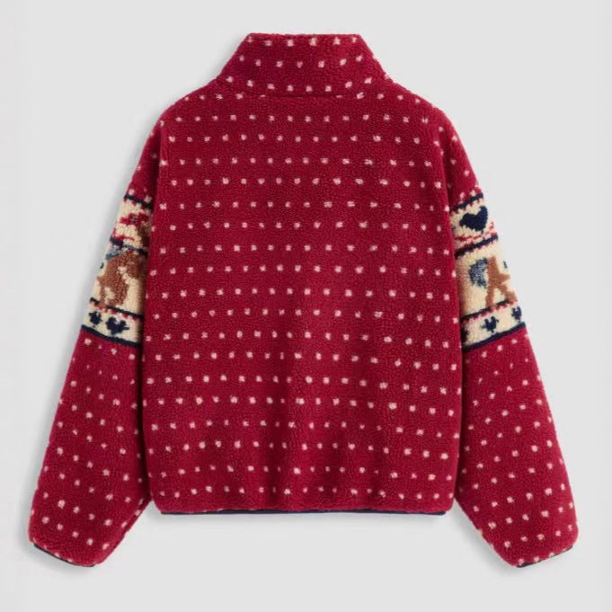 Damen Fleecejacke Tiermuster Hochkragen Eveloria