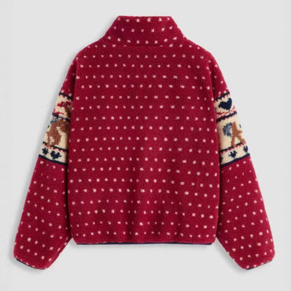 Damen Fleecejacke Tiermuster Hochkragen Eveloria