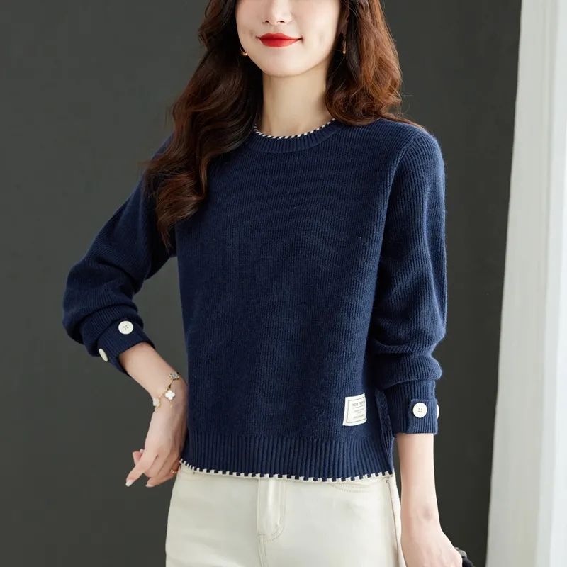 Damen Strickpullover Feine Ribstruktur Modische Knöpfe Eveloria - Eveloria