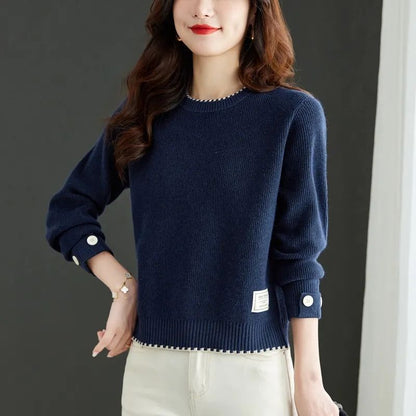 Damen Strickpullover Feine Ribstruktur Modische Knöpfe Eveloria - Eveloria