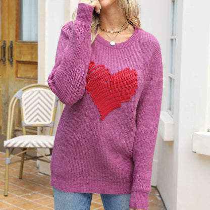 Damen Strickpullover Herz-Applikation Eveloria