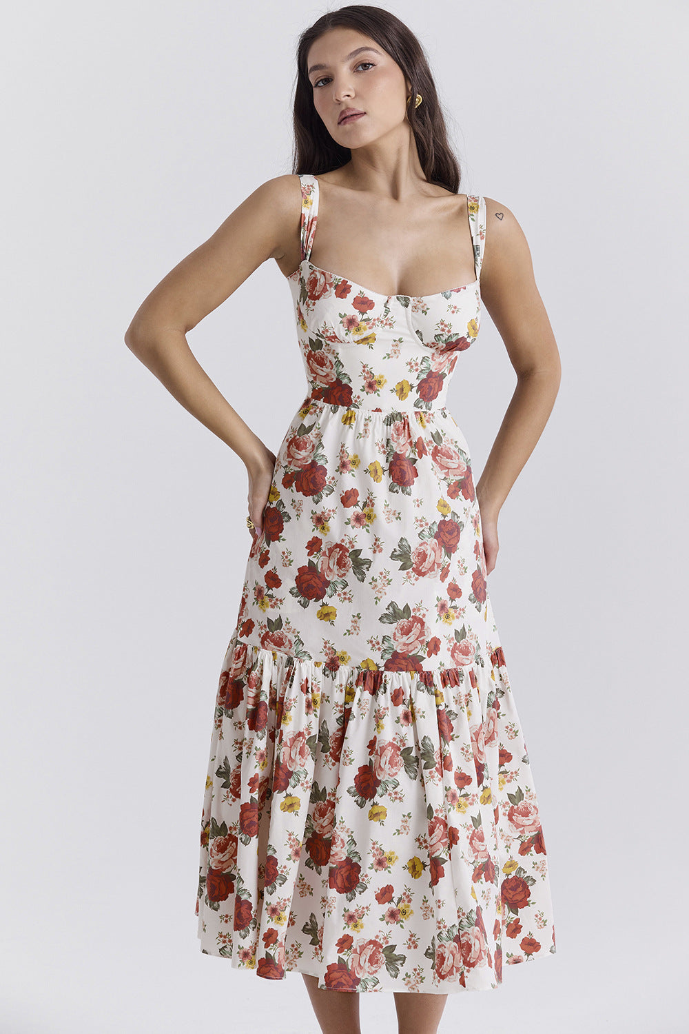 Damen Maxikleid Floral Muster Tailliert