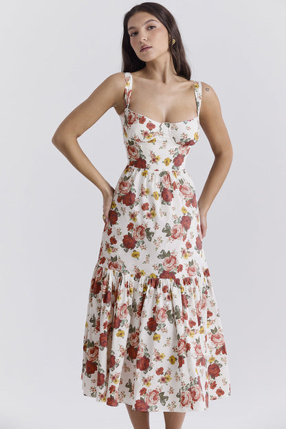 Damen Maxikleid Floral Muster Tailliert
