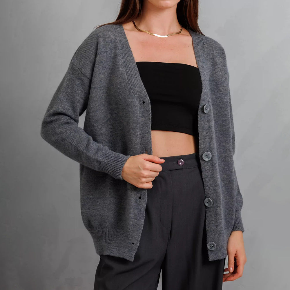 Damen Strickjacke V-Ausschnitt Knöpfe Eveloria - Eveloria