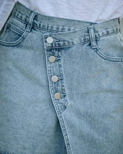 Damen Jeansrock Asymmetrisch Knopfleiste Eveloria