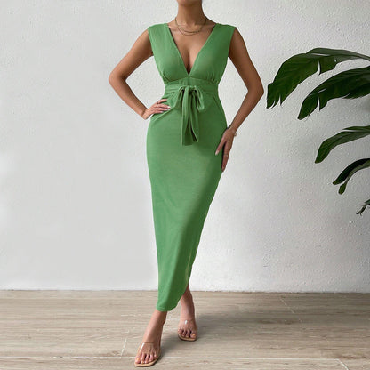 Damen Maxikleid V-Ausschnitt Elegant Halterdesign Eveloria