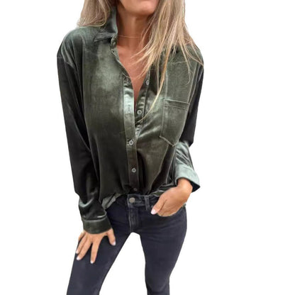 Damen Samtbluse Elegante Bluse Mit Brusttasche Eveloria