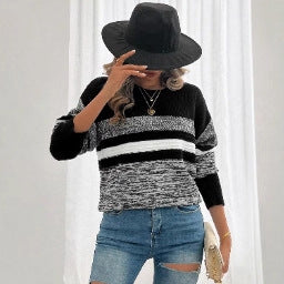 Damen Pullover Weit Gestreift Eveloria