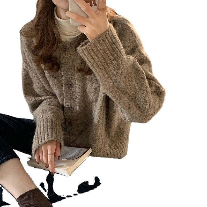 Damen Strickcardigan Feinripp Kuschelig Knöpfe Beige