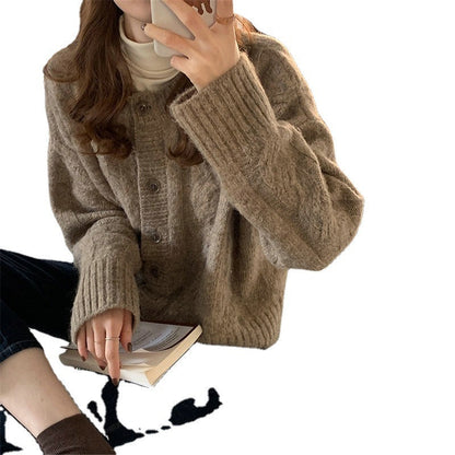 Damen Strickcardigan Feinripp Kuschelig Knöpfe Beige