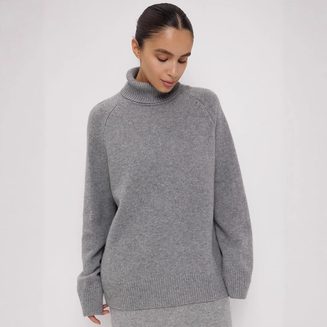 Damen Rollkragenpullover Feines Strickmaterial Beige - Eveloria
