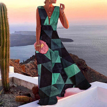 Damen Maxikleid Geometrischer Schnitt V-Ausschnitt Eveloria