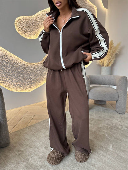 Damen Fleece Jogging Set Hochschlitze Grau Eveloria