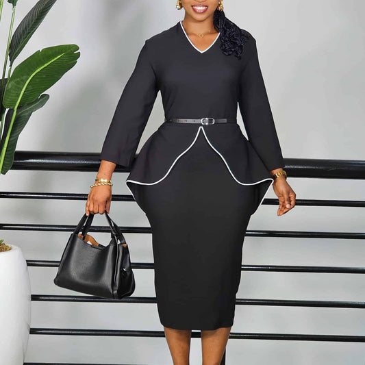 Damen Etuikleid mit Peplum-Design und Taillengürtel - Eveloria