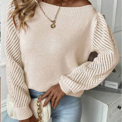 Damen Strickpullover Rundhals mit Lochärmeln Eveloria