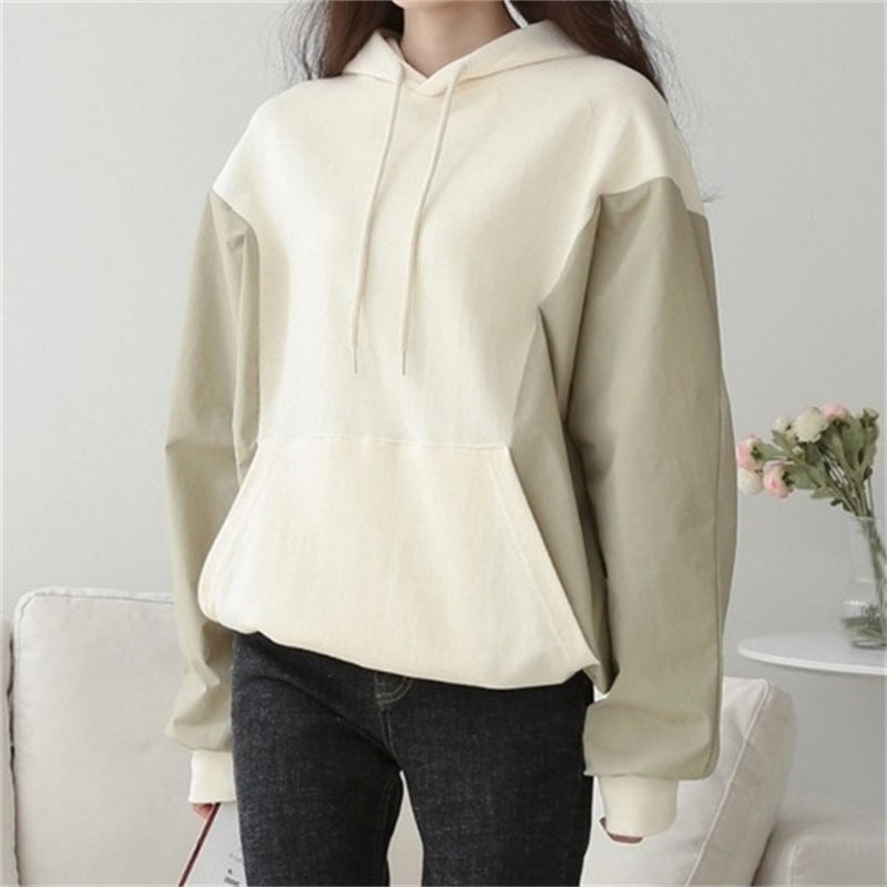Damen Kapuzenpullover Lässiger Schnitt Kontrastärmel Schwarz - Eveloria