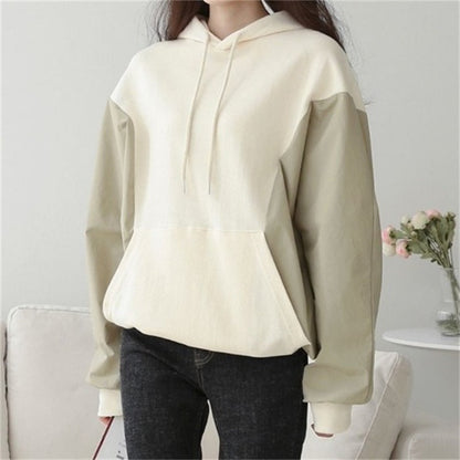 Damen Kapuzenpullover Lässiger Schnitt Kontrastärmel Schwarz - Eveloria