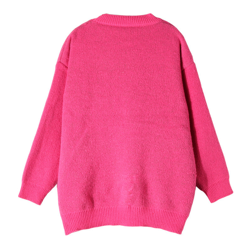 Damen Grobstrickpullover Lässiger Schnitt Mit Schriftzug Beige
