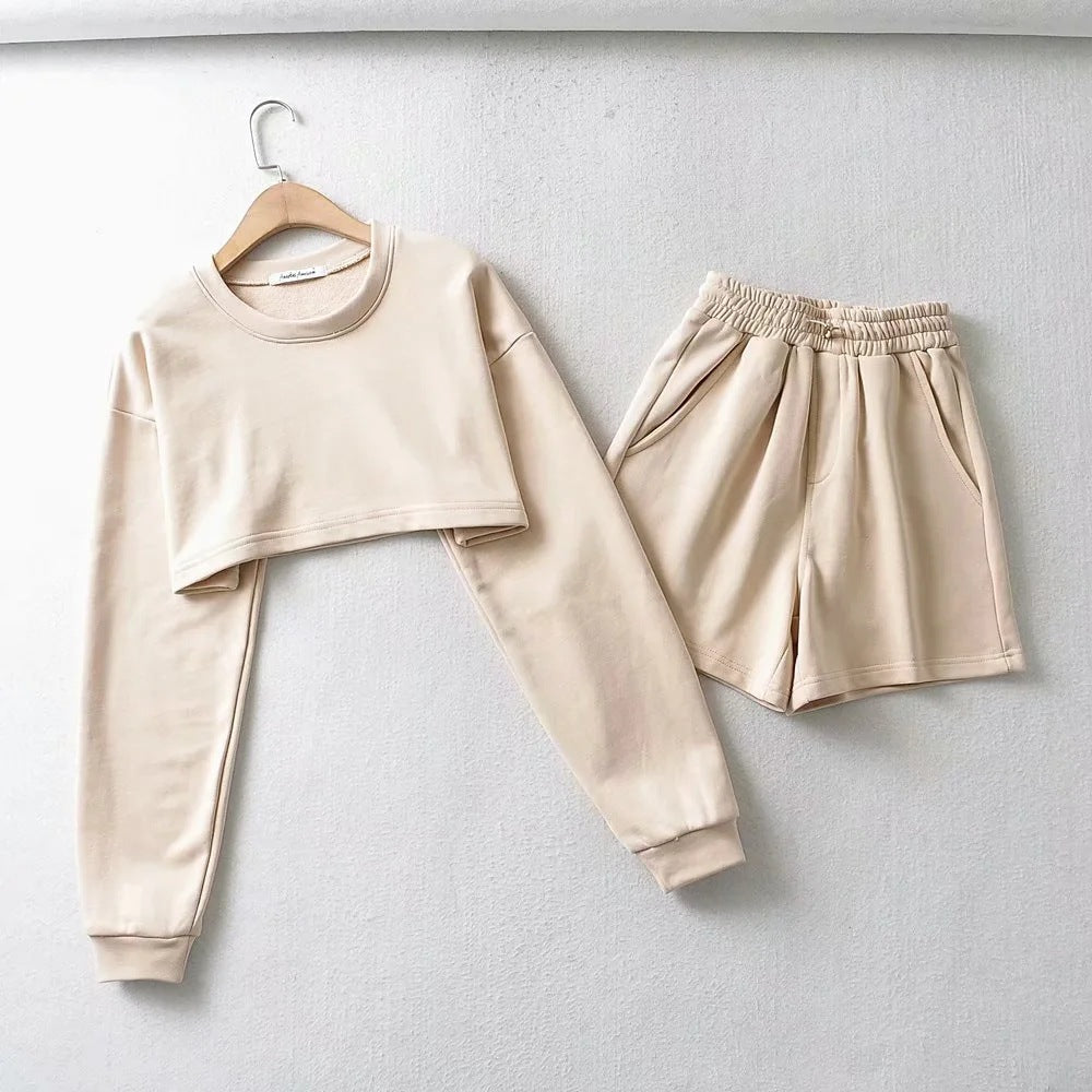 Damen Crop- und Shorts Set Eveloria Baumwolle