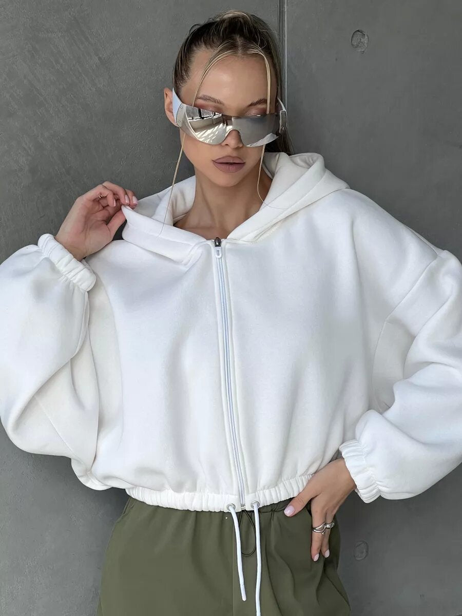 Damen Hoodie Reißverschluss Kordelzug Eveloria