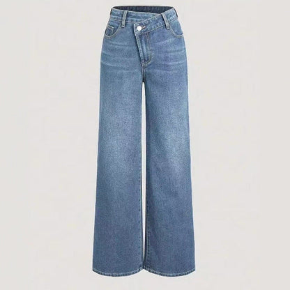 Damen Weite Denim-Hose Hochbund Klassisch Blau Eveloria