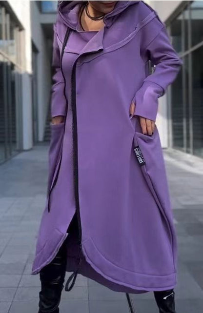 Damen Kapuzenmantel Asymmetrisch Mit Taschen Eveloria