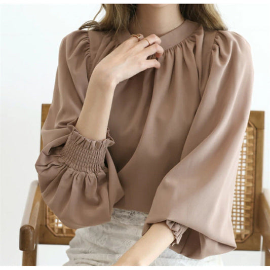 Eveloria Damenbluse Voluminöse Ärmel Stehkragen Elegante Bluse - Eveloria