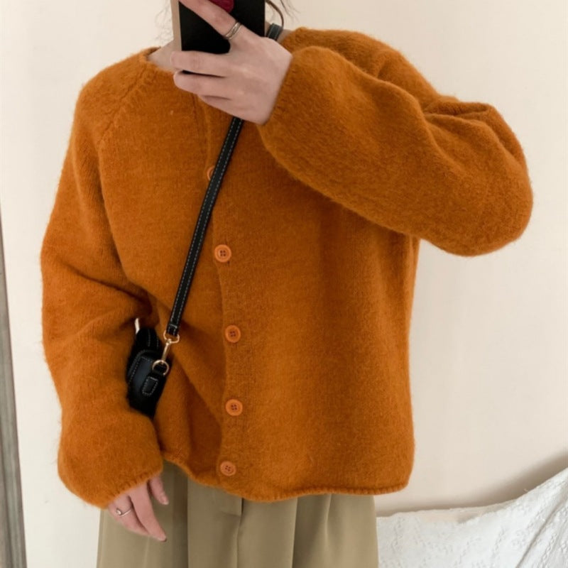 Damen Cardigan Weit Gemütlich mit Knöpfen Beige - Eveloria