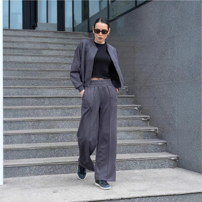 Damen Freizeitanzug-Set Cropped Oberteil Weites Hosenbein