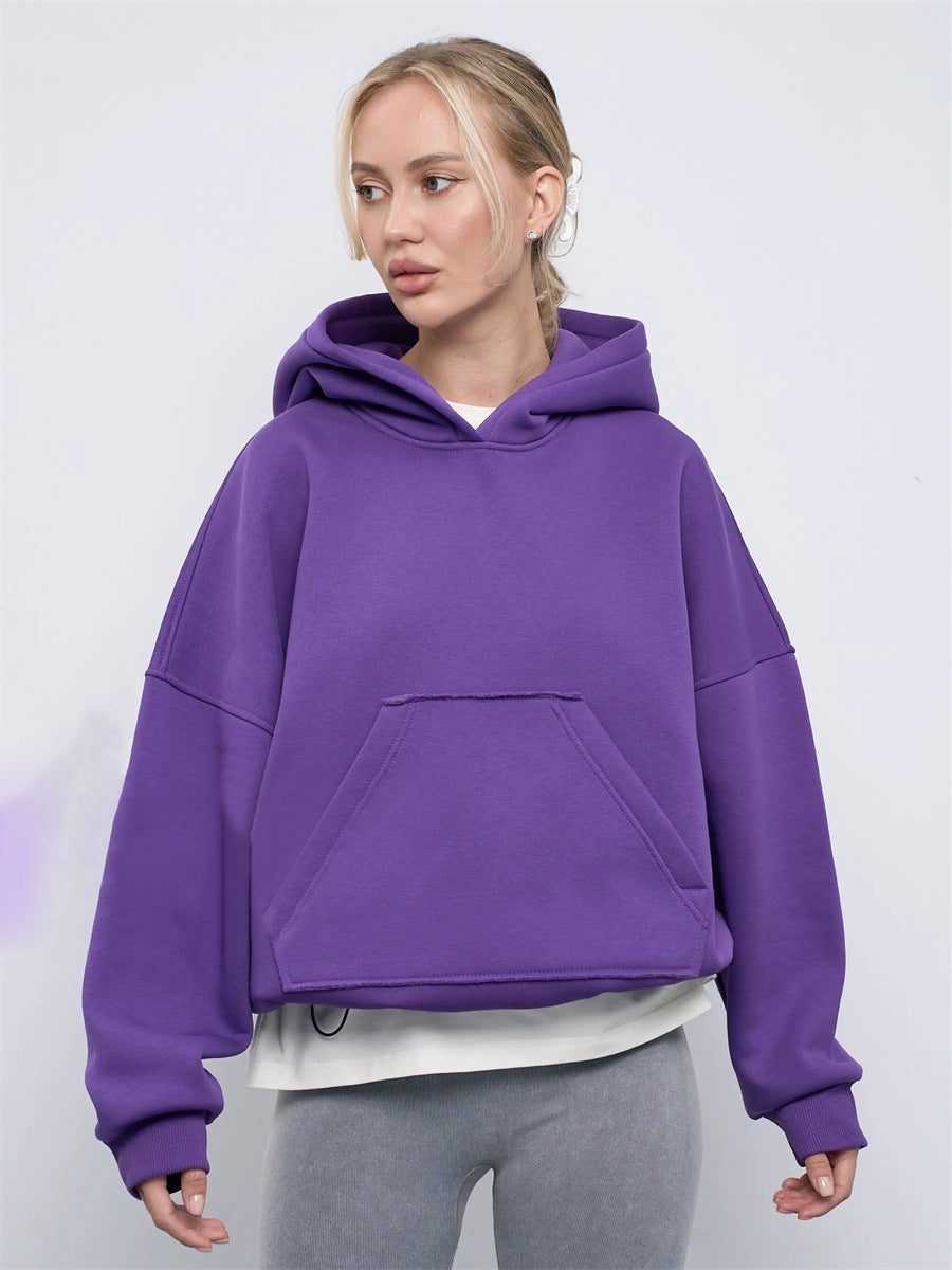 Damen Oversize Hoodie Weiches Innenfutter Kängurutasche Grau Eveloria