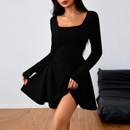 Damen Mini-Kleid Quadratischer Ausschnitt Schwingender Rock Eveloria