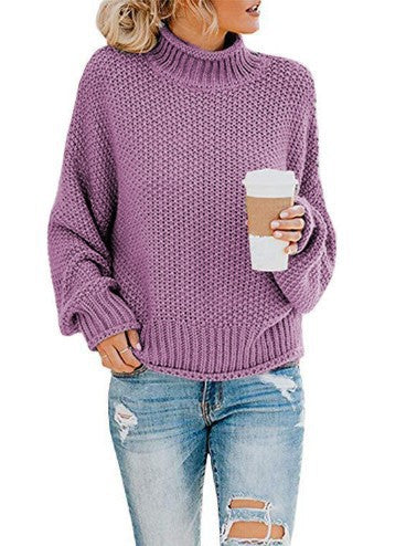 Damen Rollkragenpullover Grobgestrickt Lässiger Schnitt