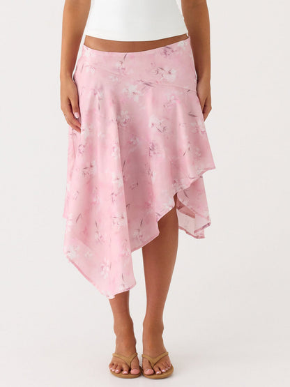 Damen Asymmetrischer Maxi-Rock Florales Design Schwingender Fall