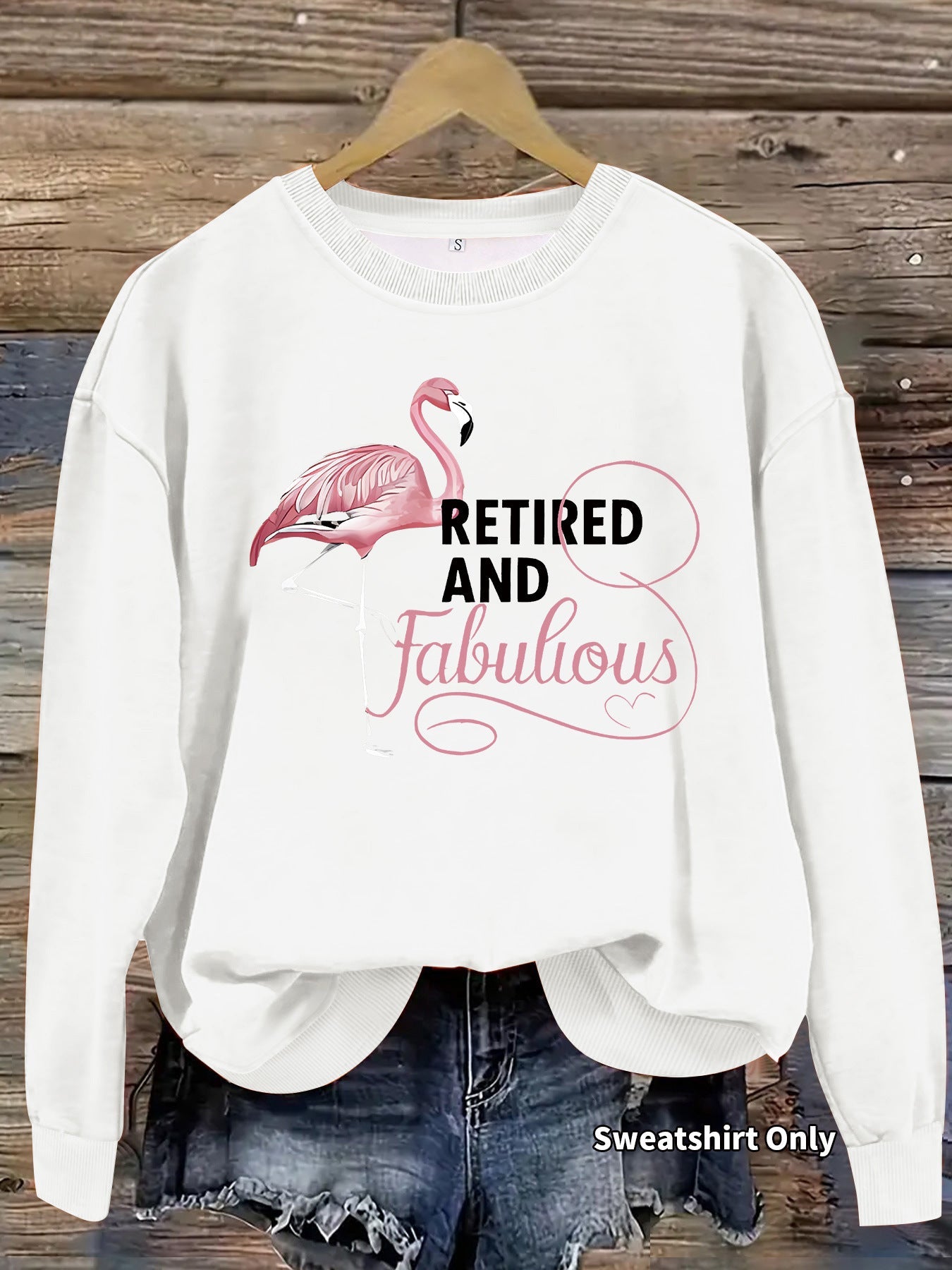Damen Sweatshirt Flamingo-Motiv Baumwolle