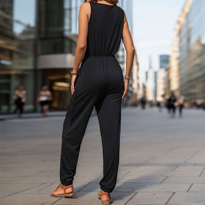 Damen Jumpsuit mit Taschen und verstellbarem Taillenzug