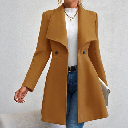 Damen Wollmantel Eleganter Revers Doppelter Knopf Eveloria