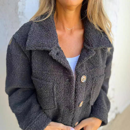Damen Oversized-Jacke Flauschig mit Taschen und Knöpfen