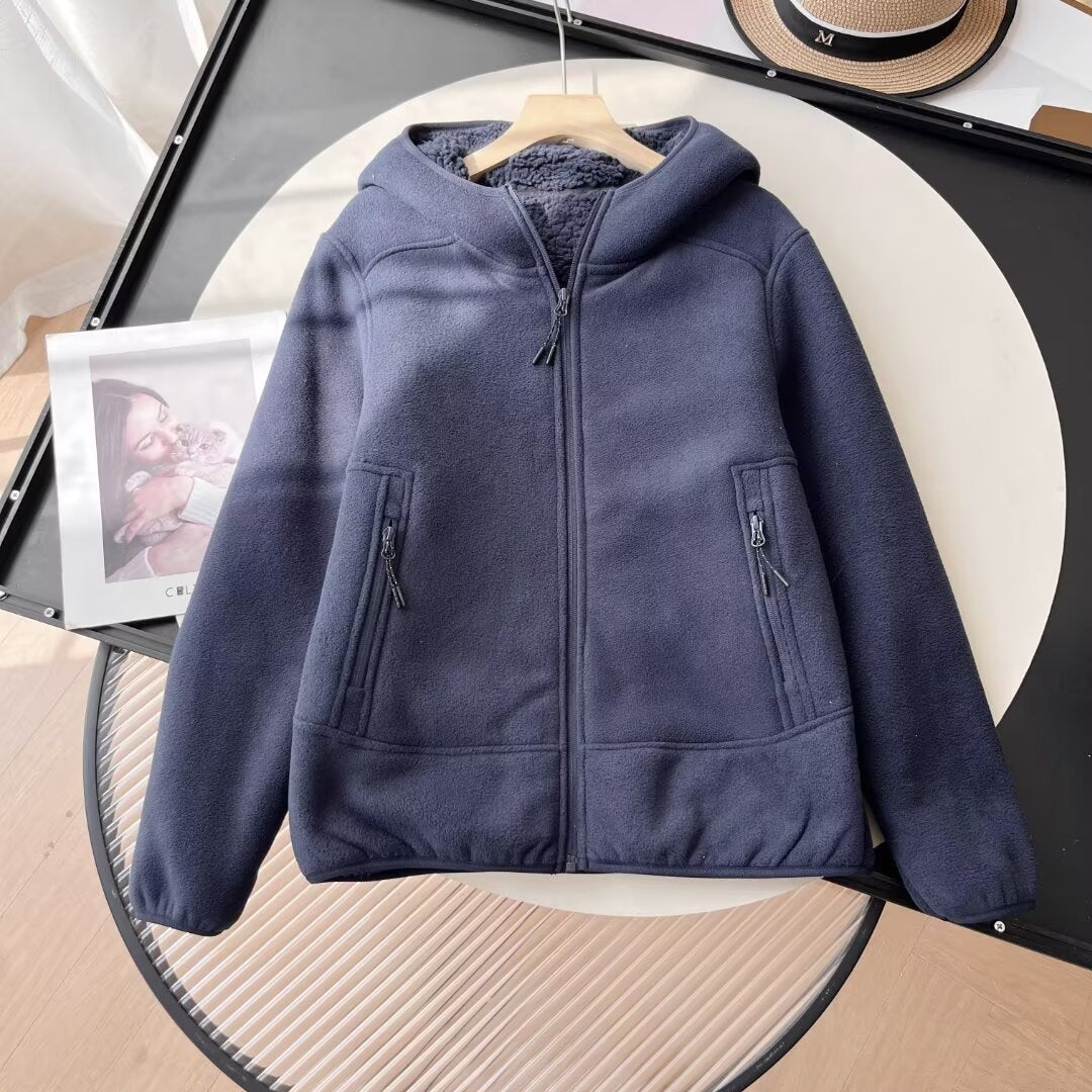 Damen Fleecejacke Kuscheliges Innenfutter Reißverschluss Taschen