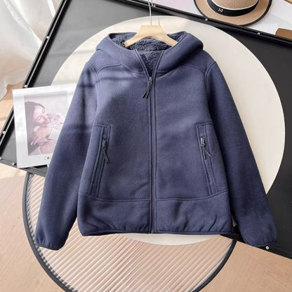 Damen Fleecejacke Kuscheliges Innenfutter Reißverschluss Taschen