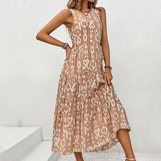 Damen Maxikleid Tiermuster Stufenlook Eveloria - Eveloria