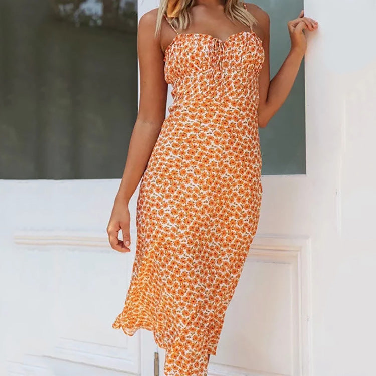 Damen Midikleid Figurnah Blumenmuster schmal Schnitt Raffung Eveloria
